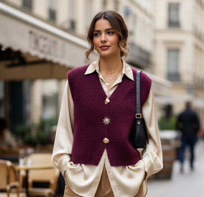 Gilet sans manches Bordeaux - boutons Bijoux Fantaisie (TU) - photo numéro 3