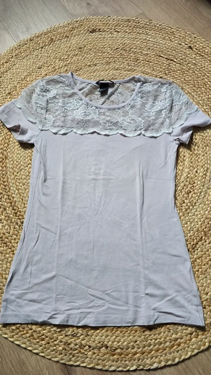 Tee shirt rose pale dentelle h&m taille s