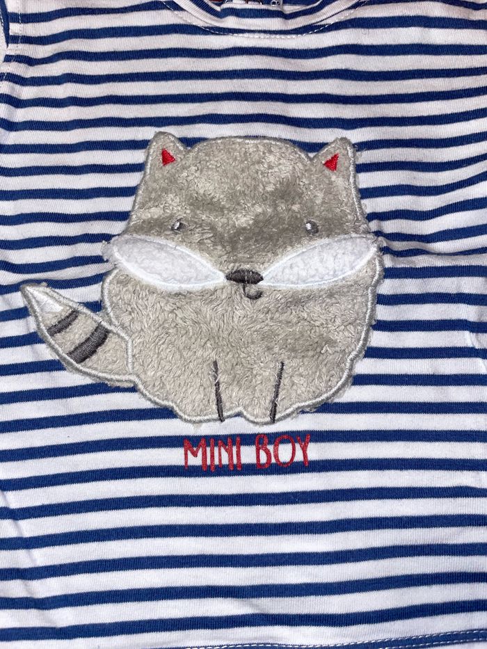 T-shirt manches longues rayé blanc et bleu taille 9 mois motif animal - photo numéro 3