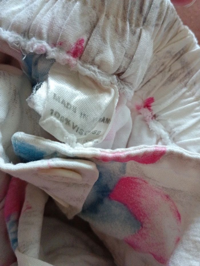 Jupe vintage viscose écrue fleurs bleu/rose - photo numéro 6
