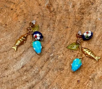 Boucles d’oreilles habaha Paris acier inoxydable or perles naturelles  perles verres poisson