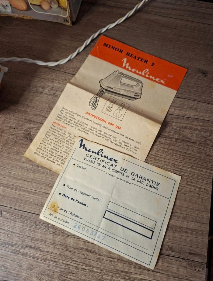 Batteur électrique Moulinex Minor 2 (Super Minor 2) Vintage Complet avec boîte d'origine - photo numéro 4