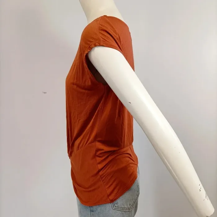 T-shirt torsadé orange rouille taille L coupe fluide casual chic A626 - photo numéro 3