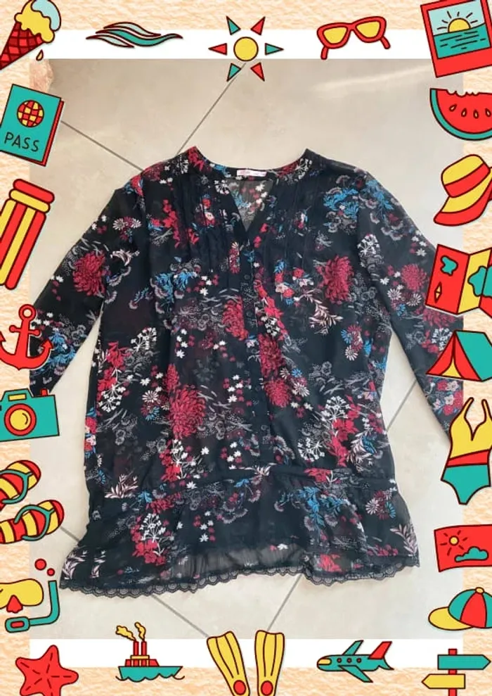 Blouse noir rouge Gémo 48