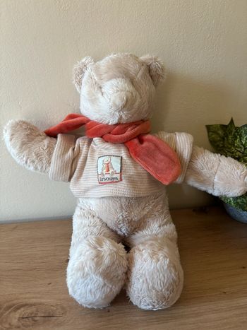 Doudou peluche ours beige pull linvosges écharpe orange moulin roty