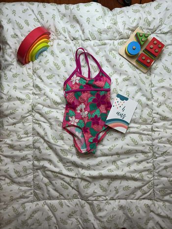 maillot de bain 1 pièce rose à motifs feuilles 4 ans oxylane