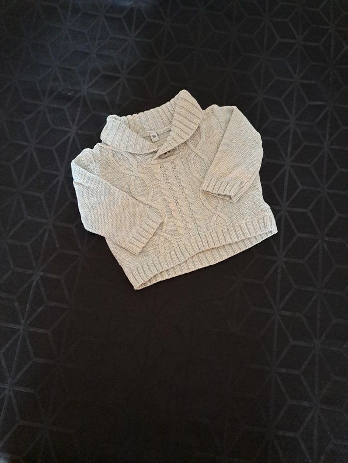 Magnifique pull bleu et crème 100%coton 6mois - photo numéro 2