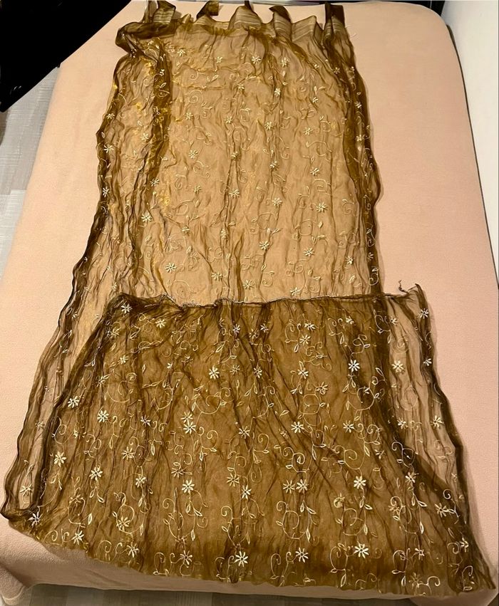 Paire de voilages marron brodés motif fleurs- Très bon état - photo numéro 7