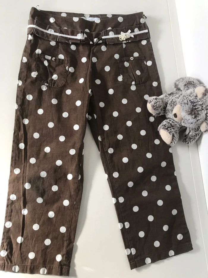 Pantalon d'été marron à pois blancs. Tartine et chocolat 8 ans - photo numéro 2