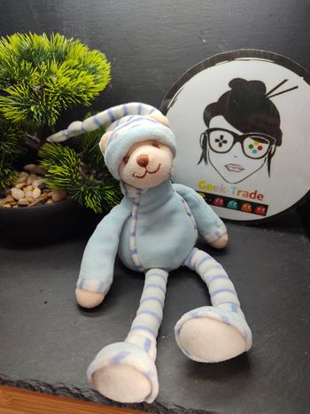 peluche doudou ours bukowski design bleu rayé blanc marron beige bonnet pantin 