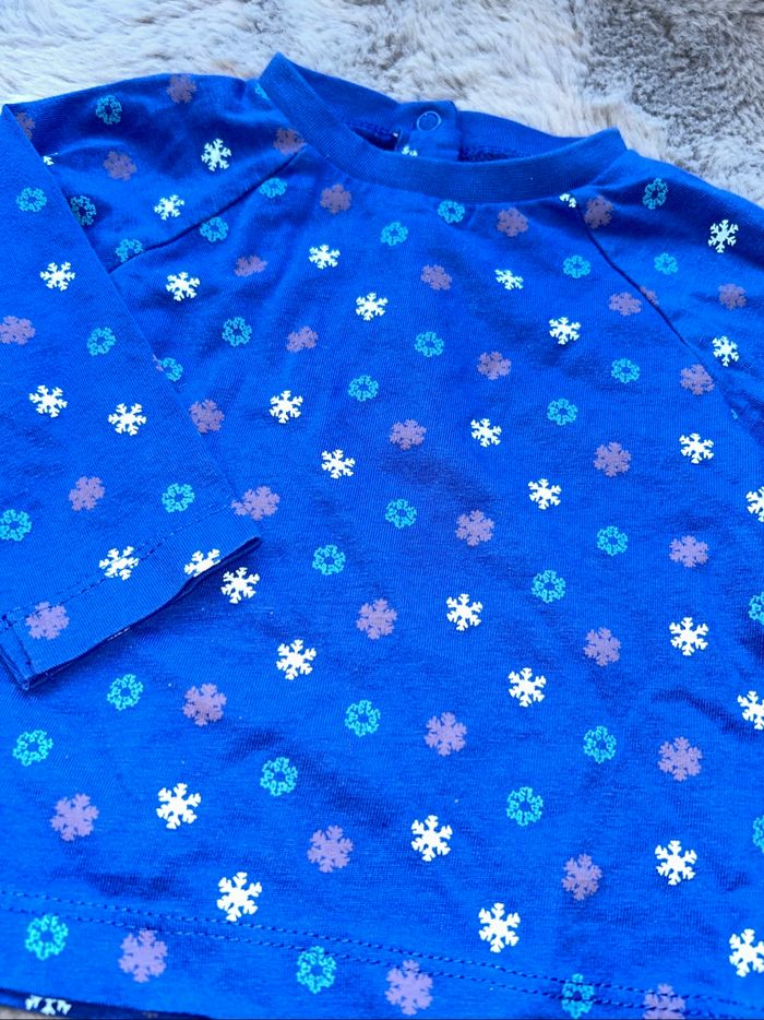 T-shirt manches longues bleu flocons - 6 mois - Tissaia - photo numéro 2