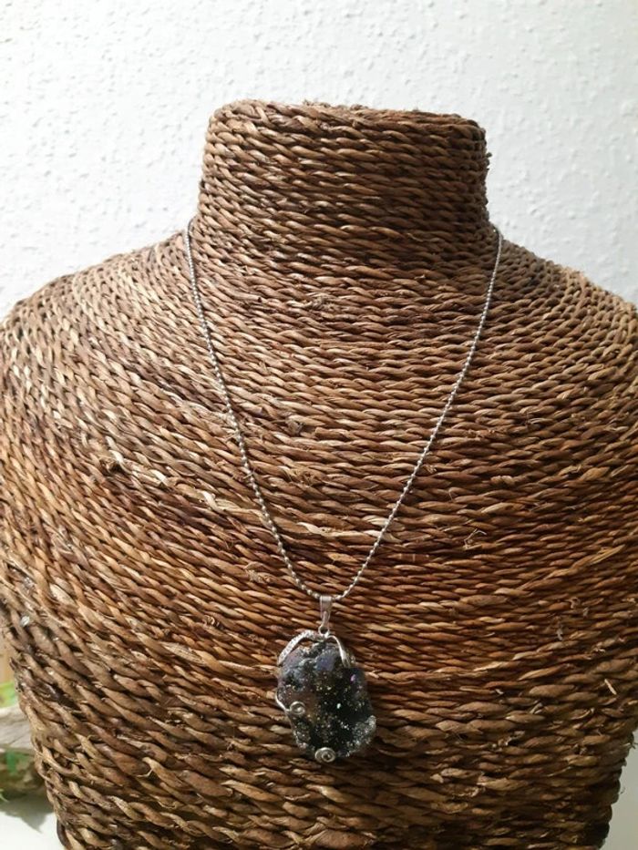 Collier fantaisie serti agate druzy - photo numéro 5