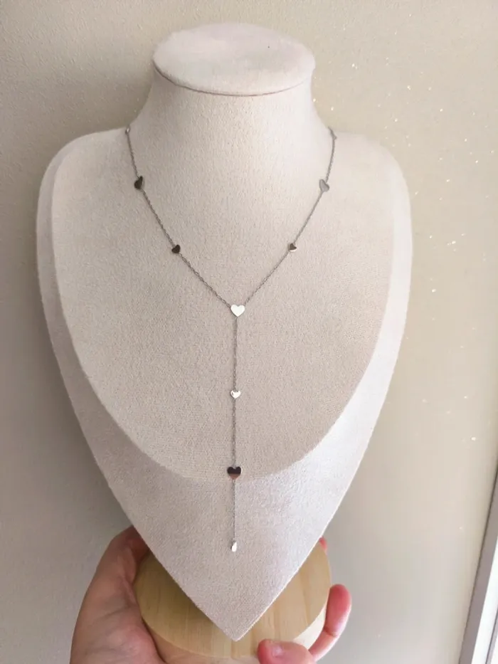 Pendentif argenté en Y avec coeurs - photo numéro 4