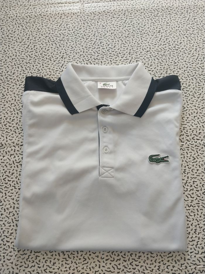 polo lacoste sport blanc noir vert taille 2 tennis casual - photo numéro 7