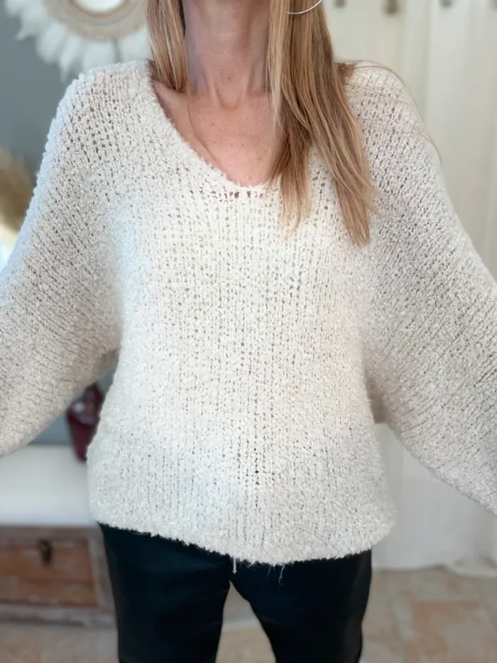 Pull ultra doux maille bouclette blanc crème .Taille unique - photo numéro 7