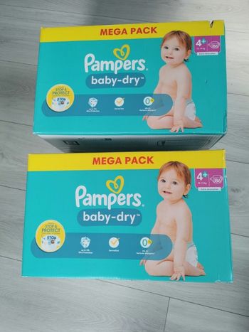 Lot 2 paquets pampers taille 4+, 2x86, couches 
