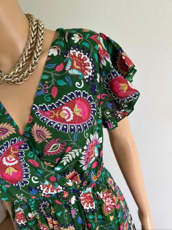 Robe verte et imprimée neuve à manches courtes Corte Hindu taille L/XL - photo numéro 4