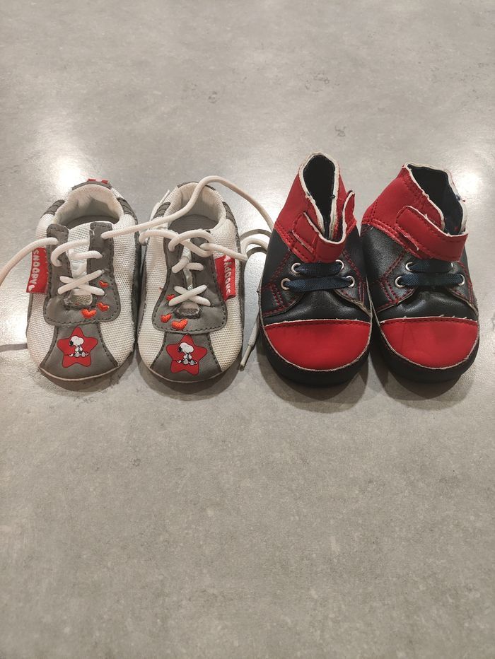 Lot de 2 paires de chaussures bébé – Taille 17 – Marque Snoopy & P’tit Bisou – jamais portées