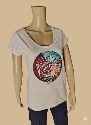 T-shirt Blanc "Surf Inc." Longboard - Thème Polynesian Visa - Neuf avec Étiquette - Taille S