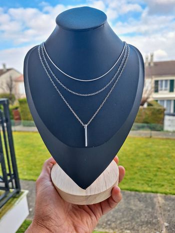 Collier Argentée Simple triplecouche avec pendentif en acier inoxydable minimaliste