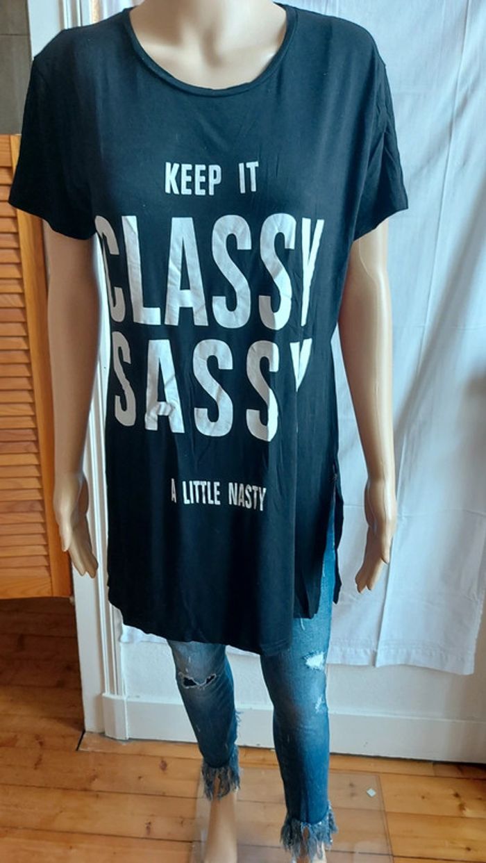 T-shirt noir et blanc - long et fin / coolcat / taille S