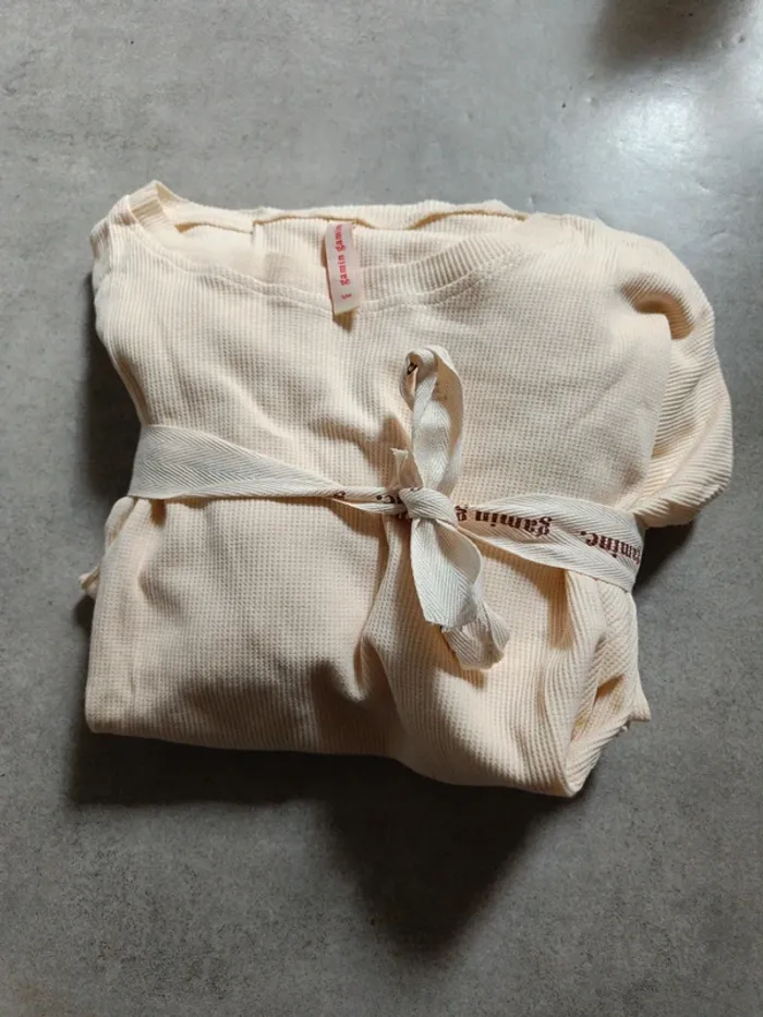Set femme Gamin Gamine S/M tee shirt pantalon gaufré beige