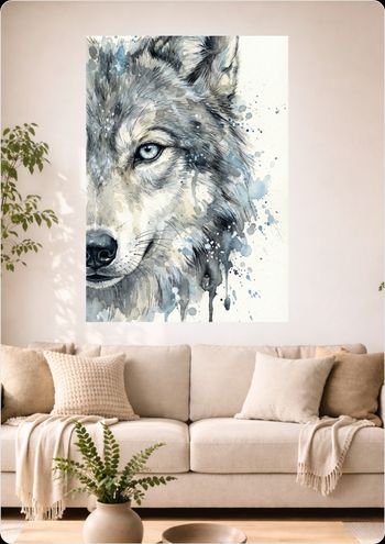 Affiche murale loup aquarelle "Regard du Loup" déco nature A3 Sans cadre