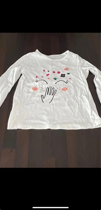 T-shirt manche longue blanc taille 4/6 ans 100% coton marque lupilu