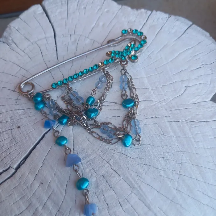 Broche épingle vintage bleue - photo numéro 3
