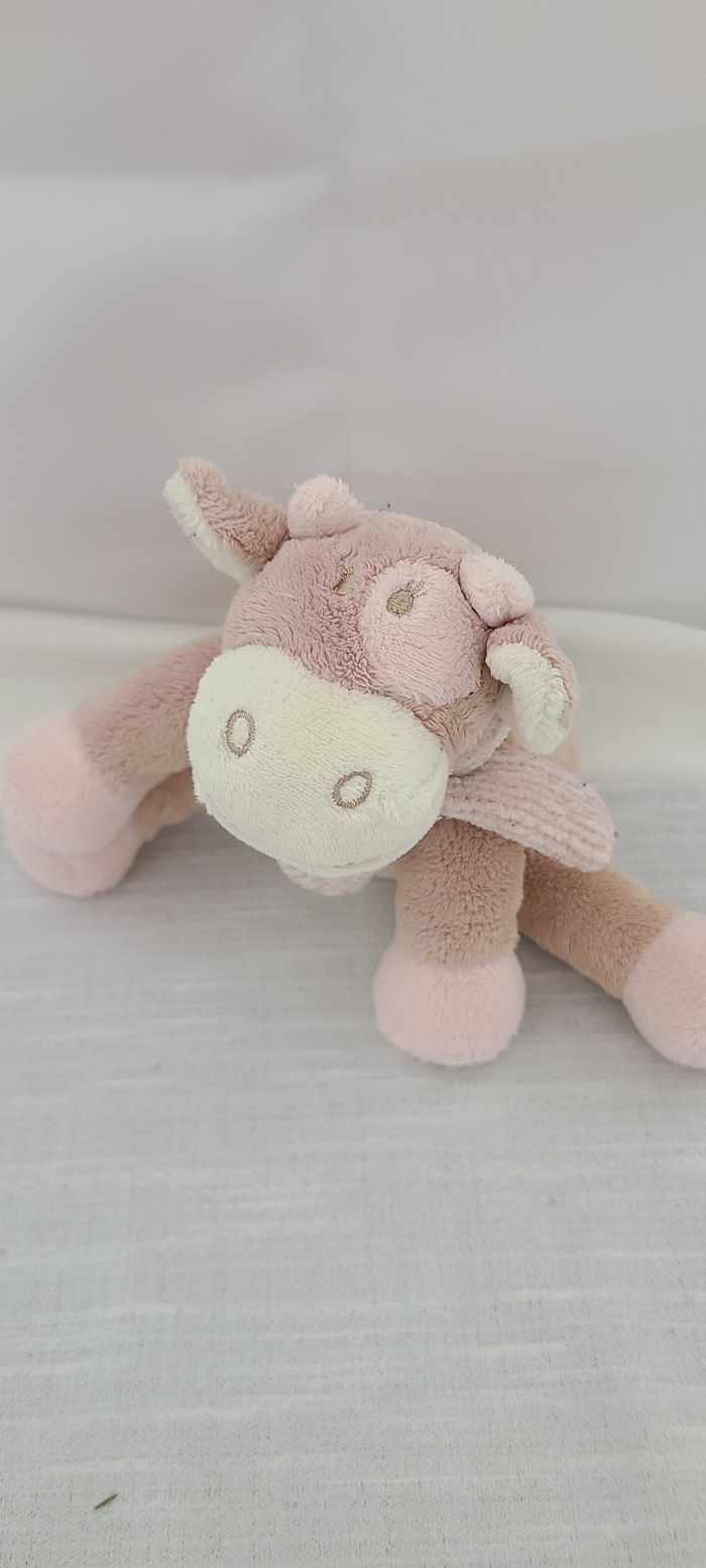 Doudou vache Lola Rosalie écharpe rose NOUKIE'S