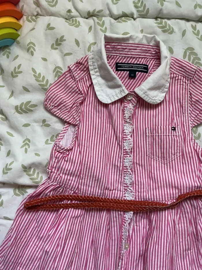 robe manches courtes rayé rose et blanc avec ceinture poche poitrine tommy hilfiger 18 mois - photo numéro 6