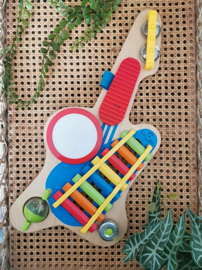 🌺Grande Guitare bois musique activité jouet enfant xylophone tambour cymbal
