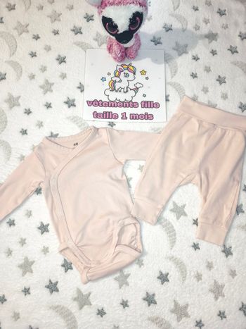 Ensemble Body + legging fille H&M - 1 mois - rose - très bon état