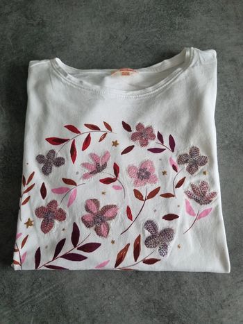 T-shirt à manches longues fille - Taille 12 ans (152cm) - DPAM - Blanc et rose