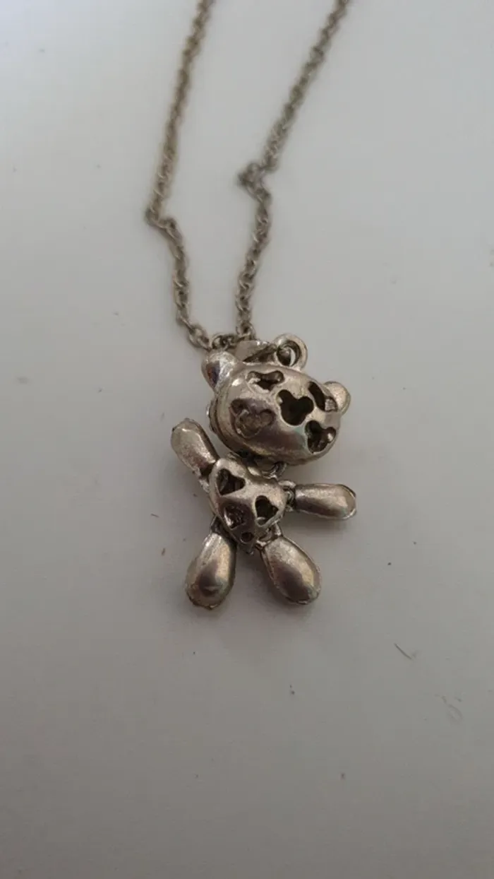 Collier argenté pendentif nounours - photo numéro 3