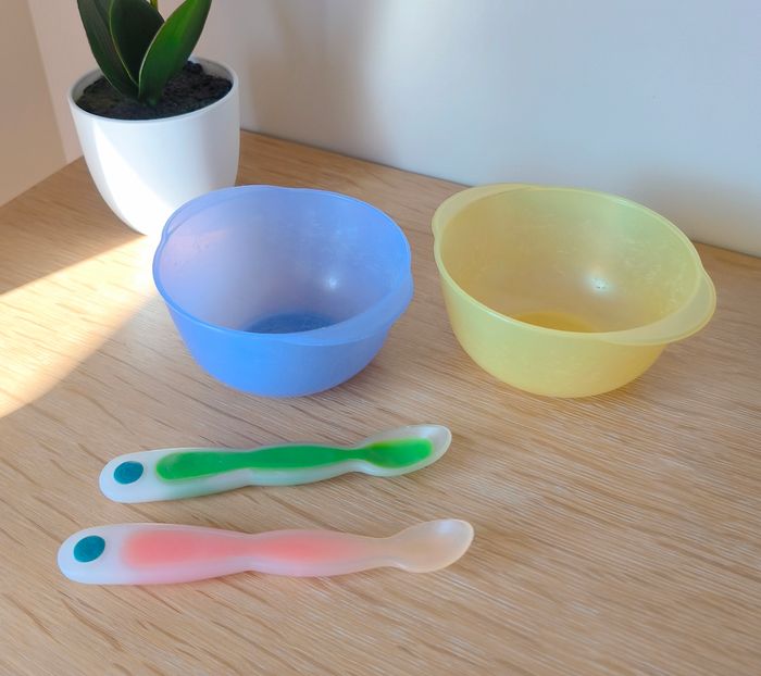 🌿 Lot de 2 bols bébé avec poignées + 2 cuillères thermosensible - Plastorex / Bébé Confort 🌿 - photo numéro 2