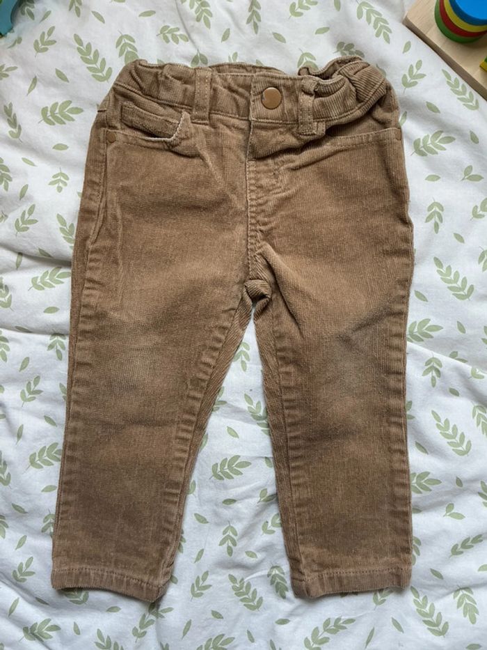 Pantalon slim en velours beige 12 mois taille réglable bout’chou - photo numéro 3