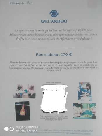 Carte-cadeau Wecandoo d'une valeur de 170€