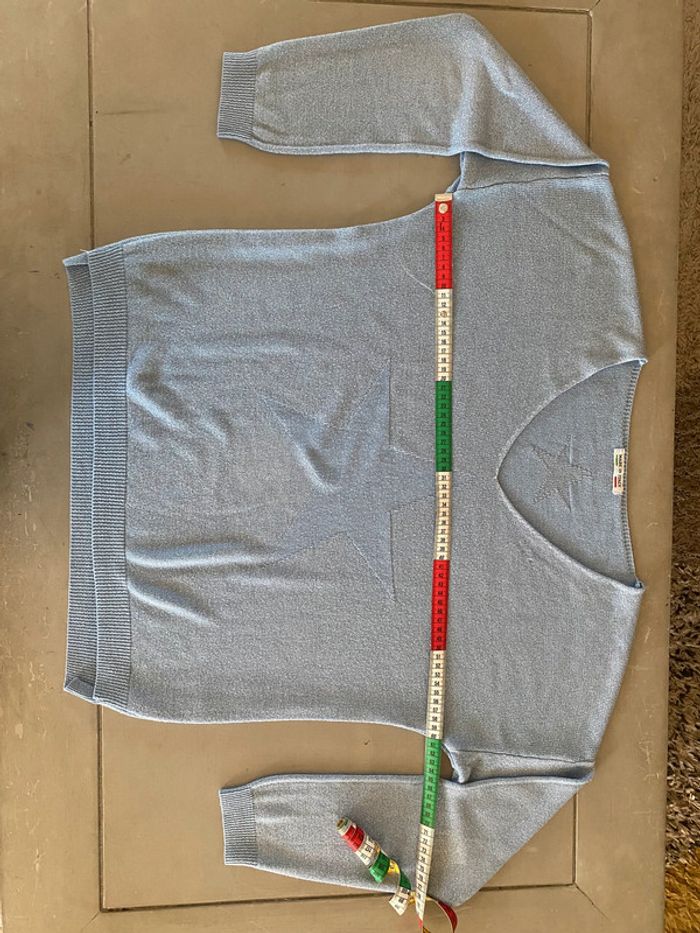 Pull Made in Italy bleu ciel argenté avec étoiles taille M - photo numéro 13