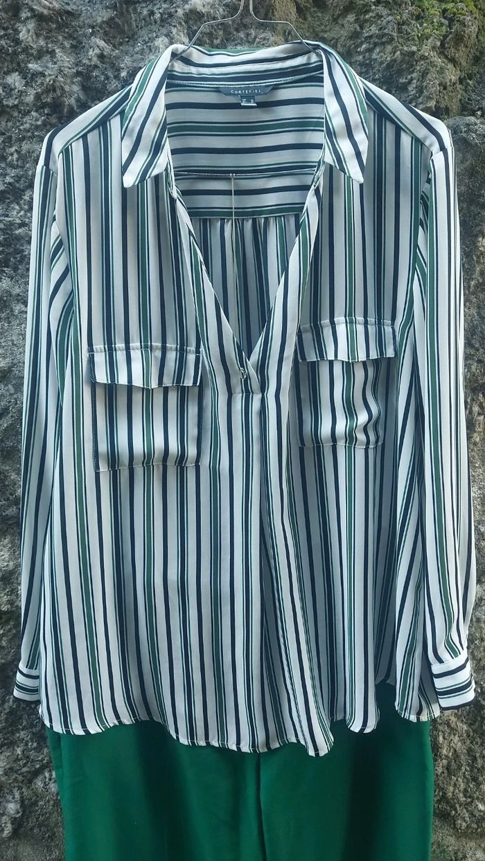 Blouse très élégante à rayures vertes et noires de Cortefiel 💕