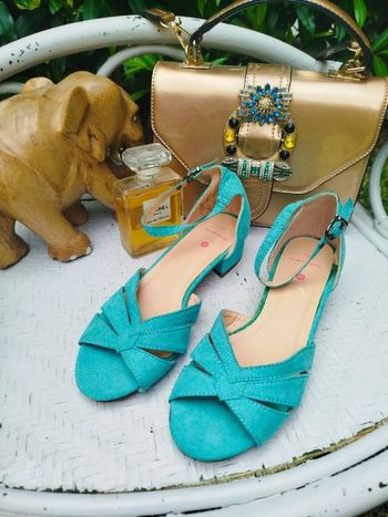 Sandales turquoise cuir tissus NAF NAF Neuves