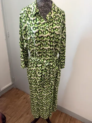 Robe chemise midi Suncoo Paris – Imprimé vert abstrait – Taille XS