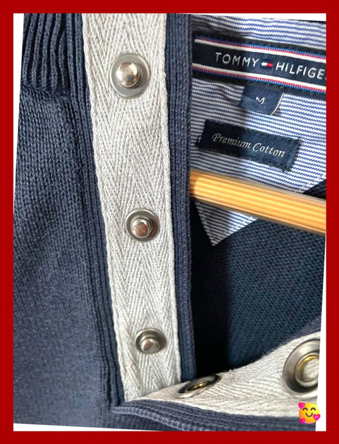 Pull Tommy Hilfiger – Taille M – Marine – Col à pressions – 100 % coton épais - photo numéro 4