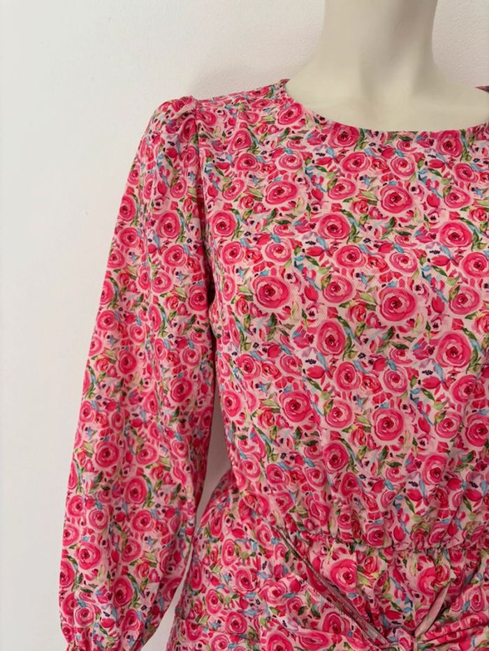 🌺Robe manche longue rose au motif fleuris Taille unique (34-36)🌺 - photo numéro 2