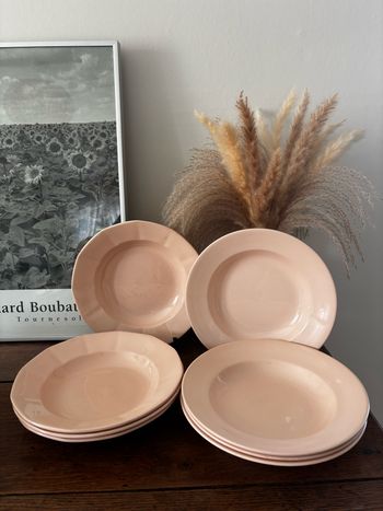 Vintage lot de 8 assiettes creuses rose poudré Digoin Sarreguemines