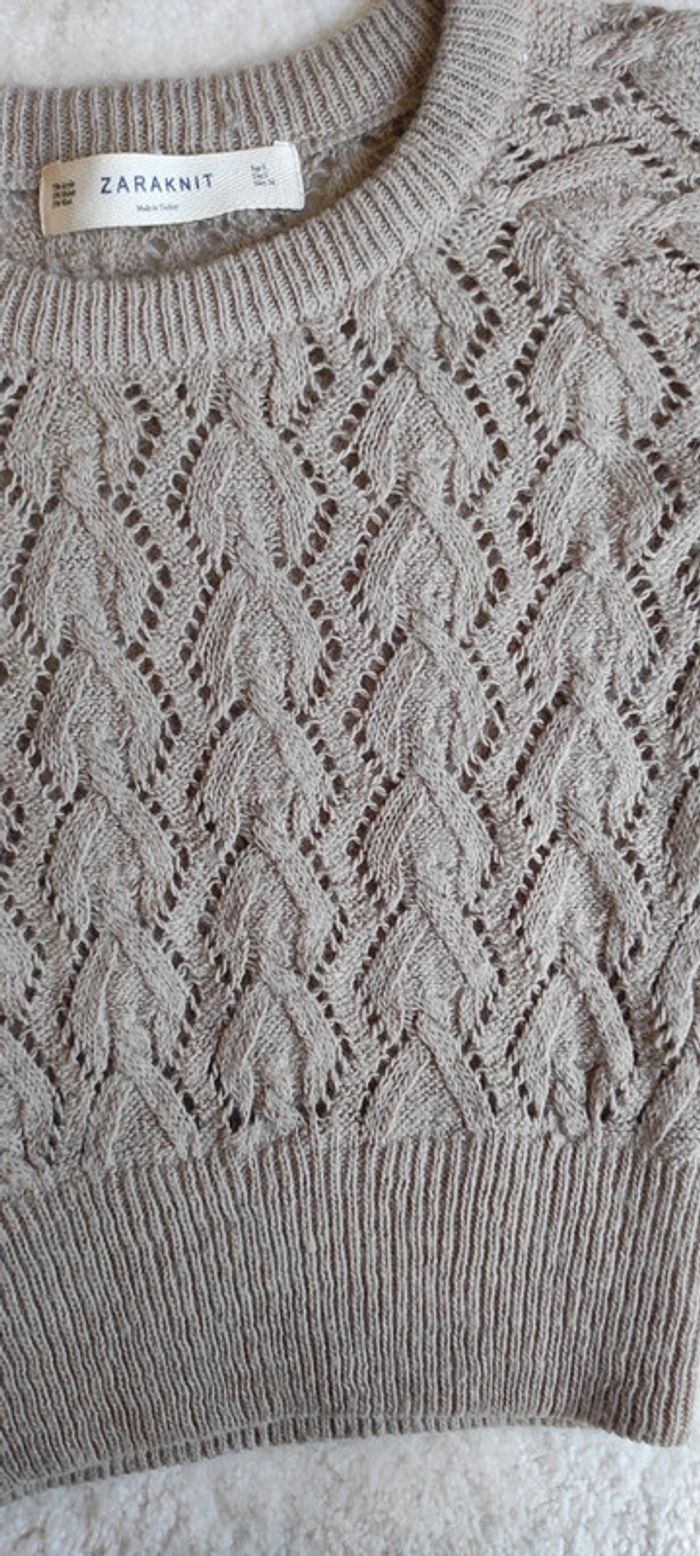 Pull court croc top Zara knit beige S - photo numéro 7