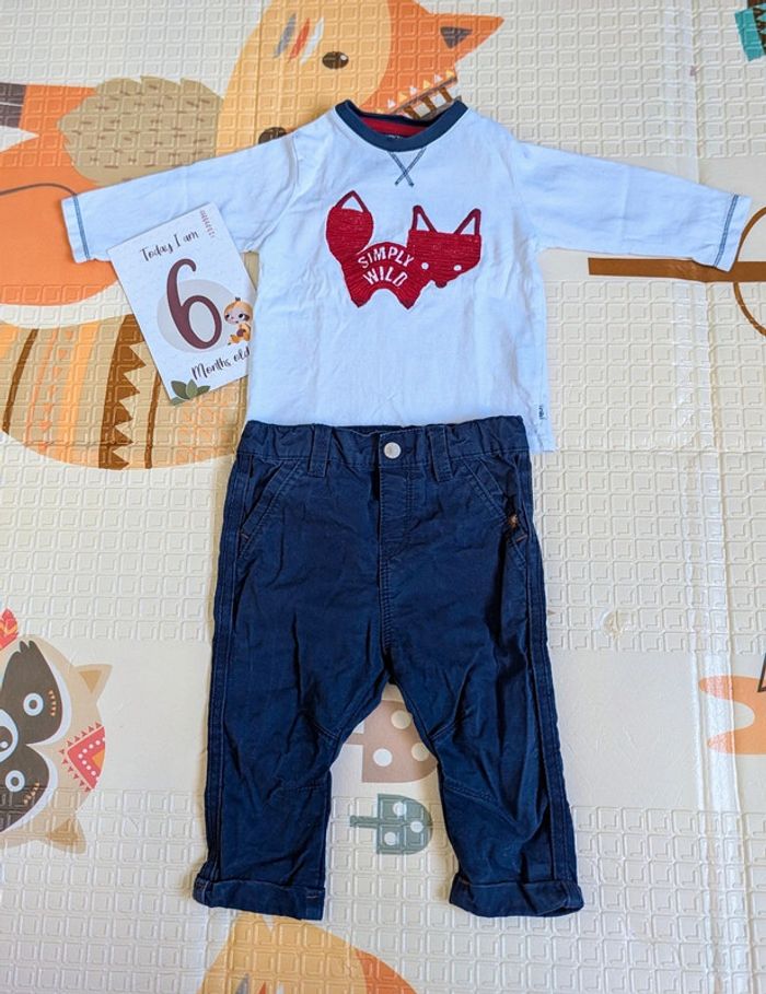 Tenue Obaibi 6 mois t-shirt manches longues et pantalon