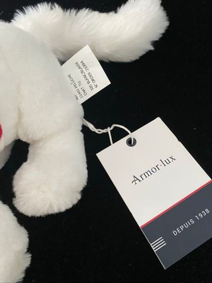 ❤️B5787 Peluche doudou chat ARMOR-LUX blanc bleu marine rouge - photo numéro 5