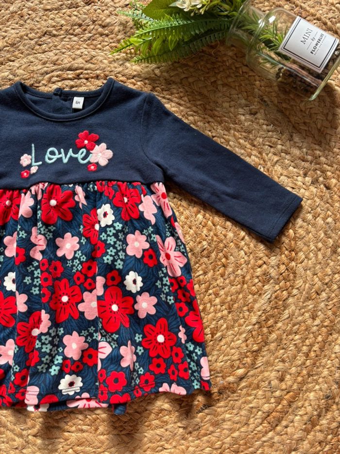 🌺Robe manche longue bleu foncé/ bleu marine au motif fleuris Taille 6mois/68cm🌺 - photo numéro 2