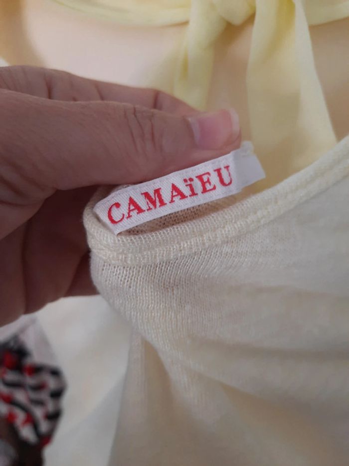 Débardeur top jaune pâle en lin 42 Camaïeu #lora11femme42 - photo numéro 3